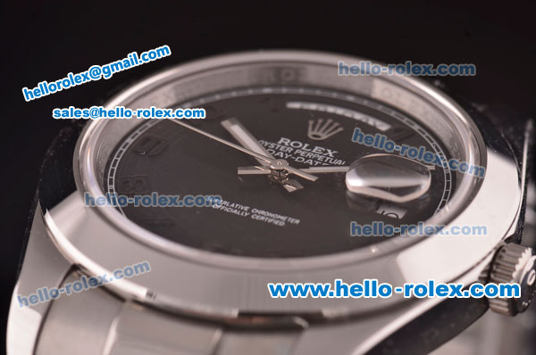 Rolex Day-Date II Asia 2813 Automatic Steel Case/Strap with Black Dial and Black Numeral Markers - Click Image to Close